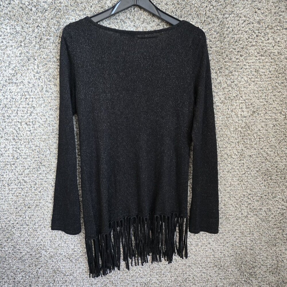 White House Black Market Top Womens Small Black Tunic Fringe Casual Ladies - Picture 7 of 7
